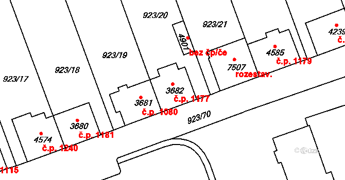 Horka-Domky 1177, Třebíč na parcele st. 3682 v KÚ Třebíč, Katastrální mapa