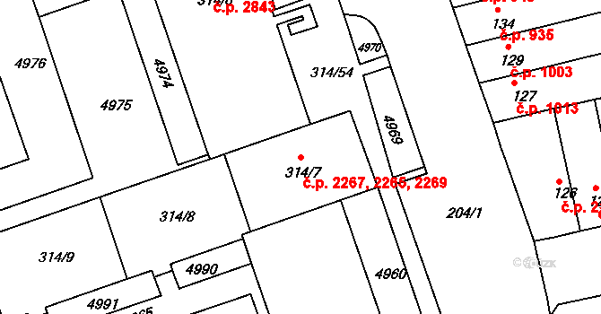 Královo Pole 2265,2267,2269, Brno na parcele st. 314/7 v KÚ Královo Pole, Katastrální mapa
