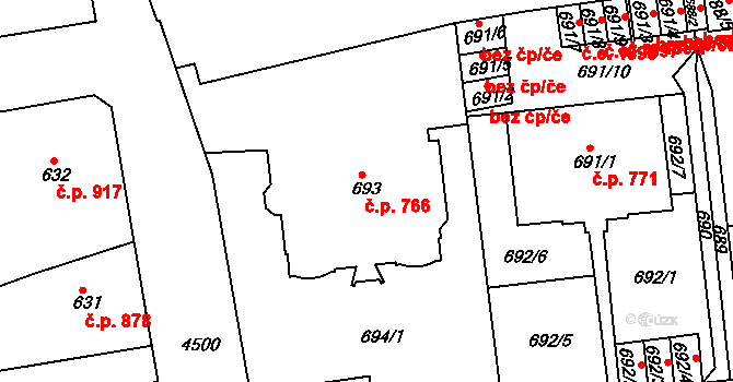 Teplice 766 na parcele st. 693 v KÚ Teplice, Katastrální mapa