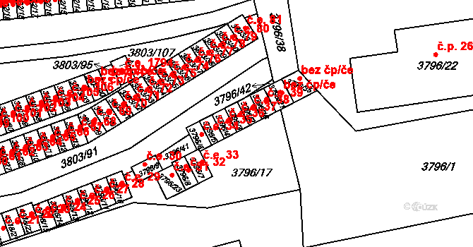 Teplice 37 na parcele st. 3796/3 v KÚ Teplice, Katastrální mapa