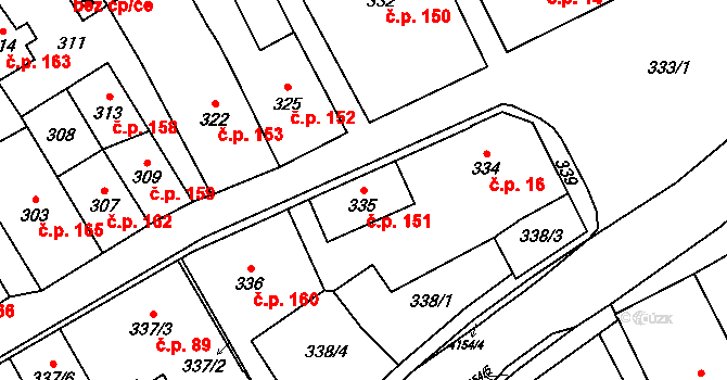 Jablunkov 151 na parcele st. 335 v KÚ Jablunkov, Katastrální mapa