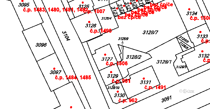 Sokolov 1506 na parcele st. 3127 v KÚ Sokolov, Katastrální mapa