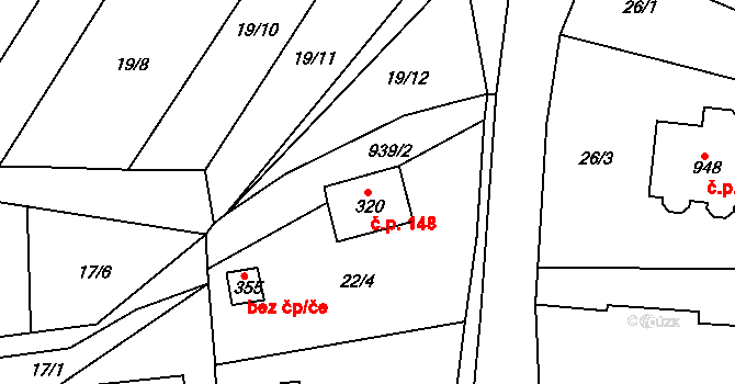 Háje 148, Cheb na parcele st. 320 v KÚ Háje u Chebu, Katastrální mapa