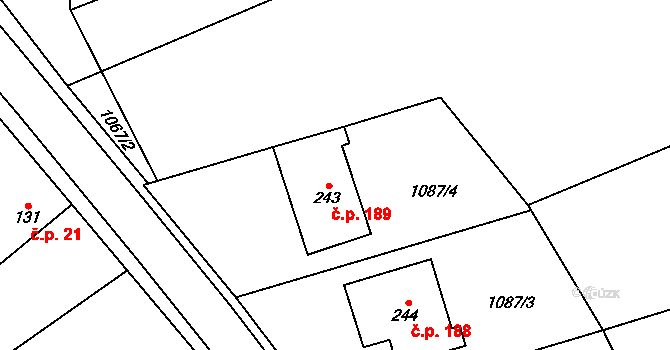 Kunovice 189 na parcele st. 243 v KÚ Kunovice, Katastrální mapa