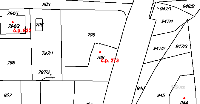 Vinoř 273, Praha na parcele st. 798 v KÚ Vinoř, Katastrální mapa