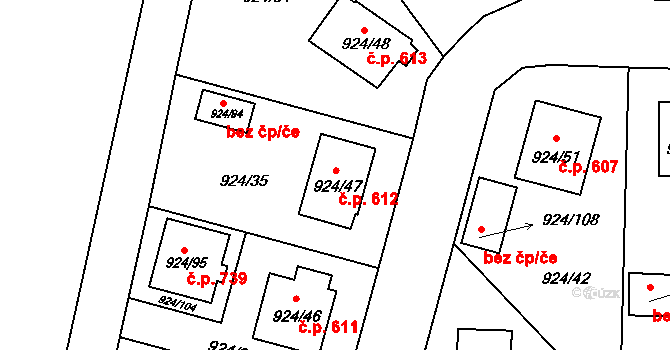 Suchdol nad Lužnicí 612 na parcele st. 924/47 v KÚ Suchdol nad Lužnicí, Katastrální mapa