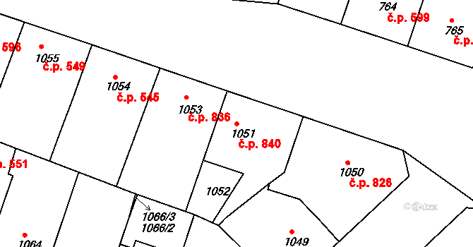 Žižkov 840, Praha na parcele st. 1051 v KÚ Žižkov, Katastrální mapa
