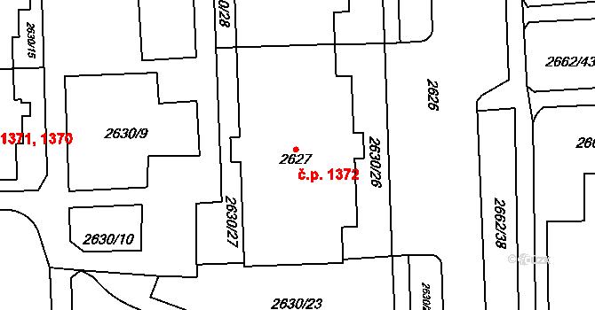 Chodov 1372, Praha na parcele st. 2627 v KÚ Chodov, Katastrální mapa