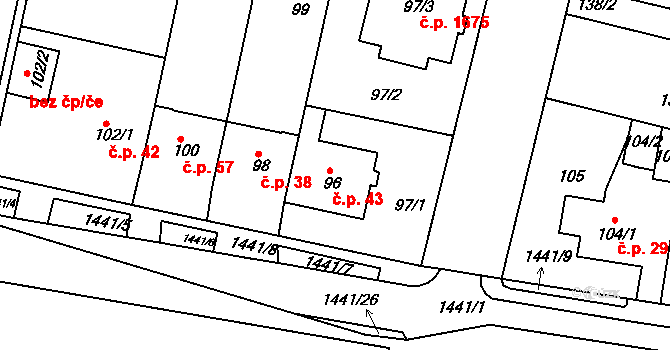Řepy 43, Praha na parcele st. 96 v KÚ Řepy, Katastrální mapa