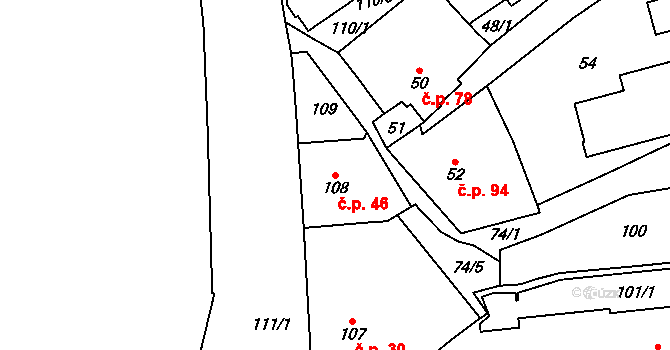 Vršovice 46, Praha na parcele st. 108 v KÚ Vršovice, Katastrální mapa