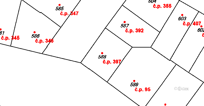 Vršovice 397, Praha na parcele st. 588 v KÚ Vršovice, Katastrální mapa