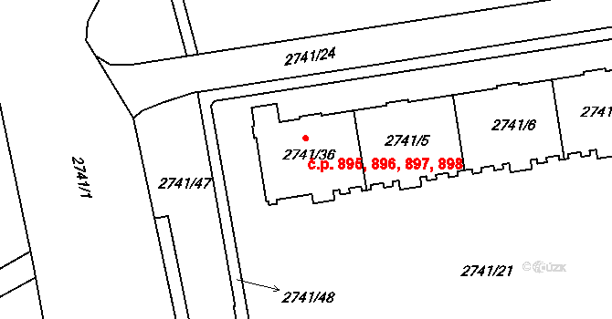 Hostivař 895,896,897,898, Praha na parcele st. 2741/36 v KÚ Hostivař, Katastrální mapa