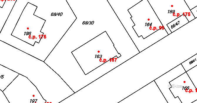 Lazce 167, Olomouc na parcele st. 163 v KÚ Lazce, Katastrální mapa