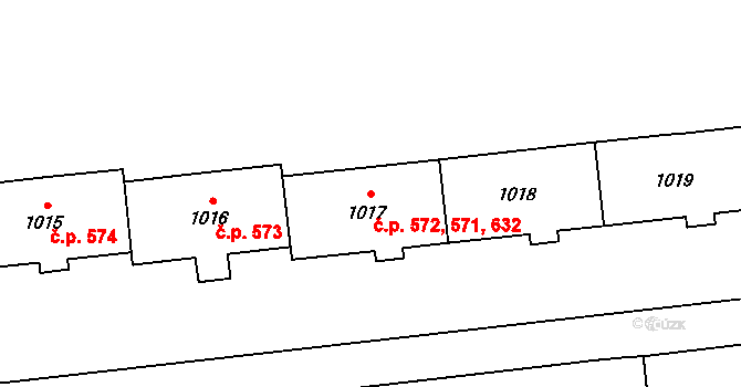Neředín 571,572,632, Olomouc na parcele st. 1017 v KÚ Neředín, Katastrální mapa