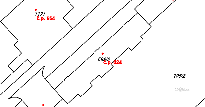 Sezimovo Ústí 624 na parcele st. 598/2 v KÚ Sezimovo Ústí, Katastrální mapa