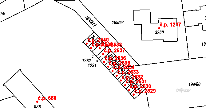 Sezimovo Ústí 2537 na parcele st. 1231 v KÚ Sezimovo Ústí, Katastrální mapa