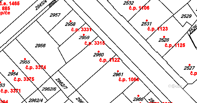 Chomutov 1122 na parcele st. 2960 v KÚ Chomutov I, Katastrální mapa