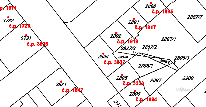 Chomutov 3837 na parcele st. 2894 v KÚ Chomutov I, Katastrální mapa