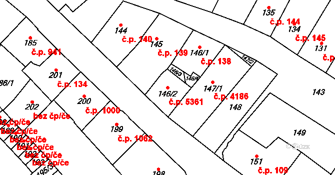 Chomutov 5361 na parcele st. 146/2 v KÚ Chomutov I, Katastrální mapa