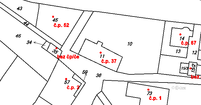 Jílové 37, Hodkovice nad Mohelkou na parcele st. 11 v KÚ Jílové u Hodkovic nad Mohelkou, Katastrální mapa