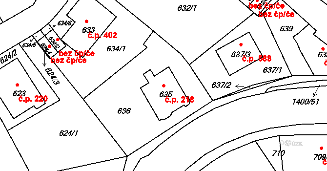 Liberec XI-Růžodol I 218, Liberec na parcele st. 635 v KÚ Růžodol I, Katastrální mapa