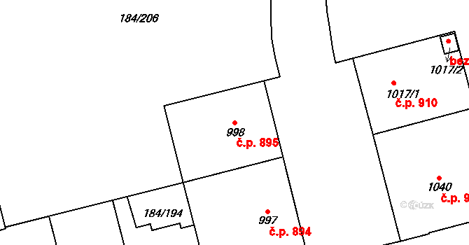 Hradec Králové 895 na parcele st. 998 v KÚ Hradec Králové, Katastrální mapa