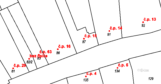 Popovice 15 na parcele st. 87 v KÚ Popovice u Rajhradu, Katastrální mapa