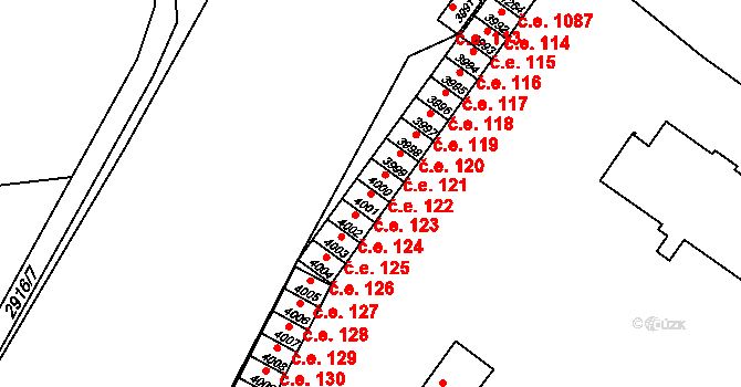 Kuřim 123 na parcele st. 4001 v KÚ Kuřim, Katastrální mapa