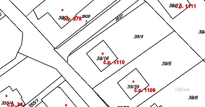 Ráj 1110, Karviná na parcele st. 39/16 v KÚ Ráj, Katastrální mapa