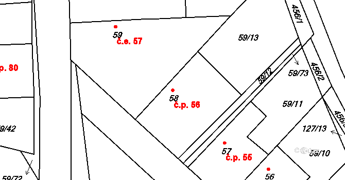 Loukonosy 56, Žiželice na parcele st. 58 v KÚ Loukonosy, Katastrální mapa