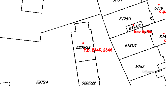 Východní Předměstí 2345,2346, Plzeň na parcele st. 5205/22 v KÚ Plzeň, Katastrální mapa