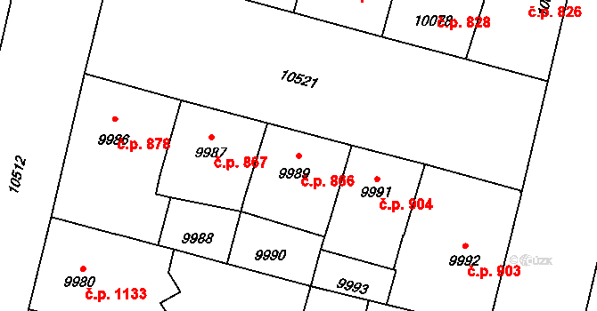 Jižní Předměstí 866, Plzeň na parcele st. 9989 v KÚ Plzeň, Katastrální mapa