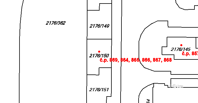 Skvrňany 864,865,866,867,868,, Plzeň na parcele st. 2176/146 v KÚ Skvrňany, Katastrální mapa