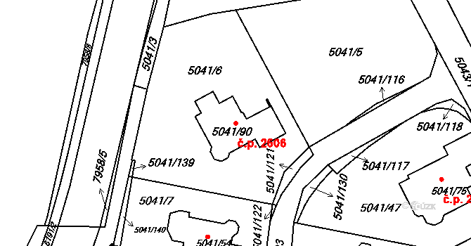 Líšeň 2606, Brno na parcele st. 5041/90 v KÚ Líšeň, Katastrální mapa