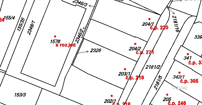 Lišov 219 na parcele st. 203/1 v KÚ Lišov, Katastrální mapa