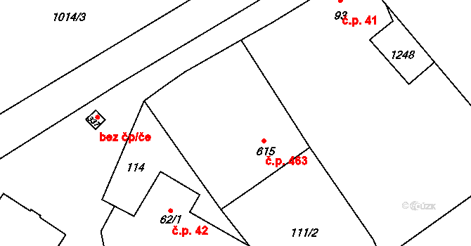 Cerhenice 463 na parcele st. 615 v KÚ Cerhenice, Katastrální mapa