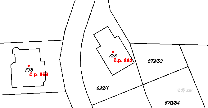 Hlubočinka 862, Sulice na parcele st. 728 v KÚ Sulice, Katastrální mapa