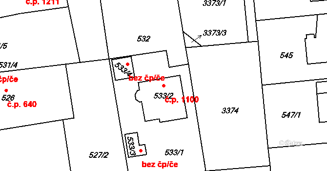 Kostelec nad Černými lesy 1100 na parcele st. 533/2 v KÚ Kostelec nad Černými lesy, Katastrální mapa