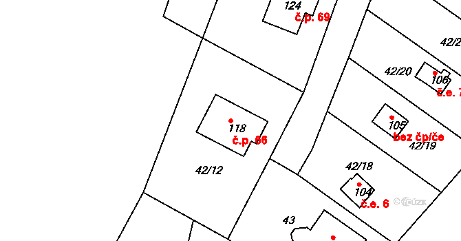 Jelence 66, Dolní Hbity na parcele st. 118 v KÚ Jelence, Katastrální mapa