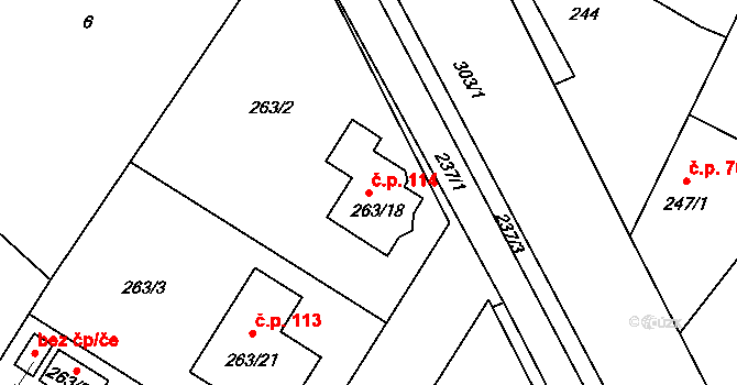 Vinařice 114, Týnec nad Labem na parcele st. 263/18 v KÚ Vinařice u Týnce nad Labem, Katastrální mapa