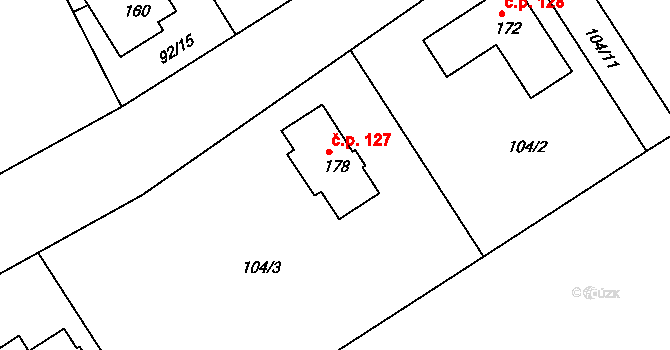 Rudka 127 na parcele st. 178 v KÚ Rudka, Katastrální mapa