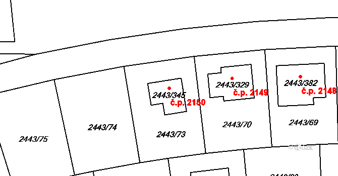 Roztoky 2150 na parcele st. 2443/345 v KÚ Roztoky u Prahy, Katastrální mapa
