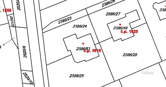 Holešov 1619 na parcele st. 2386/51 v KÚ Holešov, Katastrální mapa