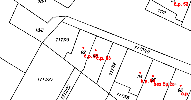 Petrovice 83 na parcele st. 93 v KÚ Petrovice u Třebíče, Katastrální mapa