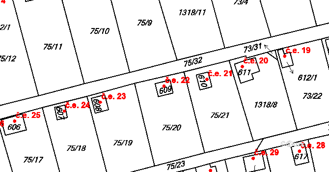 Lužec nad Vltavou 22 na parcele st. 609 v KÚ Lužec nad Vltavou, Katastrální mapa