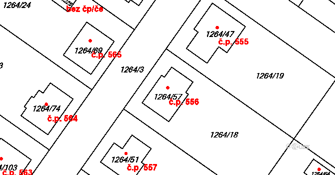 Černá Hora 556 na parcele st. 1264/57 v KÚ Černá Hora, Katastrální mapa
