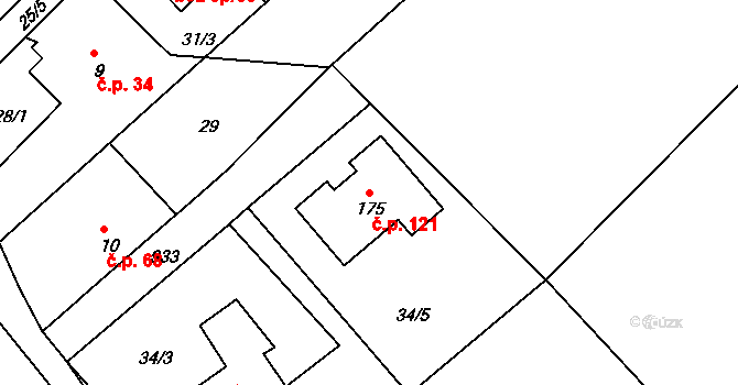 Křižovatka 121 na parcele st. 175 v KÚ Křižovatka, Katastrální mapa