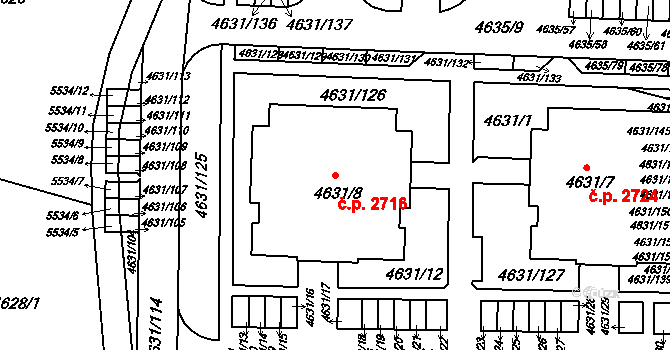 Východní Předměstí 2716, Plzeň na parcele st. 4631/8 v KÚ Plzeň, Katastrální mapa