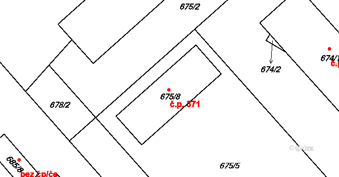 Čekanice 371, Tábor na parcele st. 675/8 v KÚ Čekanice u Tábora, Katastrální mapa