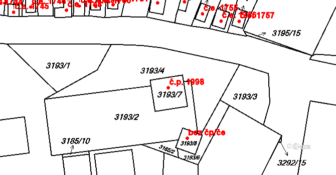 Kadaň 1998 na parcele st. 3193/7 v KÚ Kadaň, Katastrální mapa
